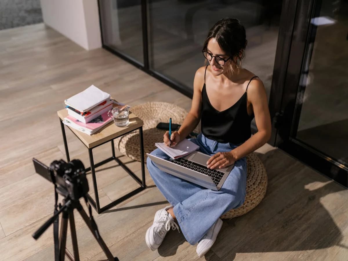Omni Video educator recording online course with laptop